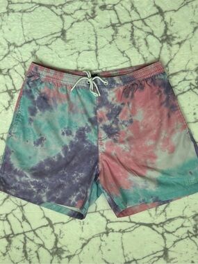 HUK Women’s Fishing Swim Shorts Size M Pastel Tie Dye Brief Drawstring Pockets